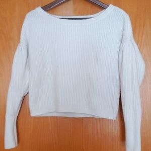 Express white drop shoulder balloon sleeve cropped sweater sz S